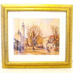 Vienna Church Lane by Austrian artist Karl Schwetz (1888-1965) Gold framed pictu